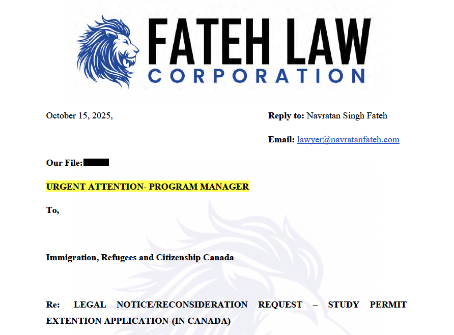 Study permit reconsideration request submitted to IRCC