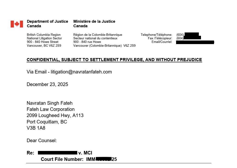 Department of Justice Canada settlement confirming visitor visa refusal set aside by Federal Court