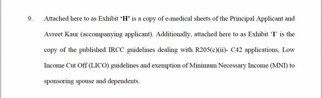 IRCC guidelines confirming LICO exemption under R205(c)(ii) C42 applications