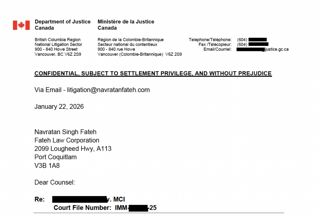 Department of Justice settlement letter setting aside visitor visa refusal