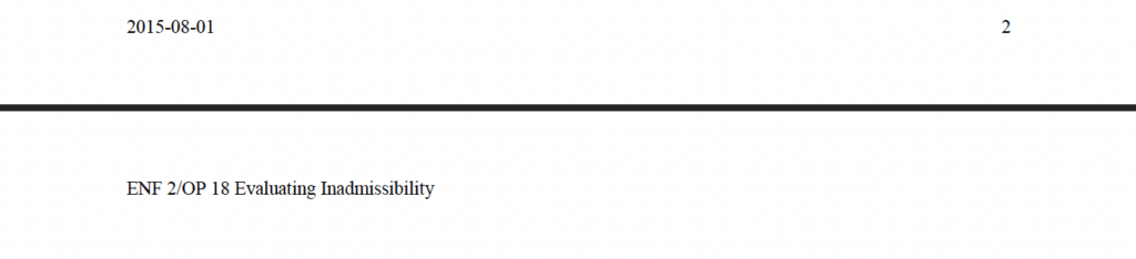 ENF 2/OP 18 Evaluating Inadmissibility document page dated August 1, 2015